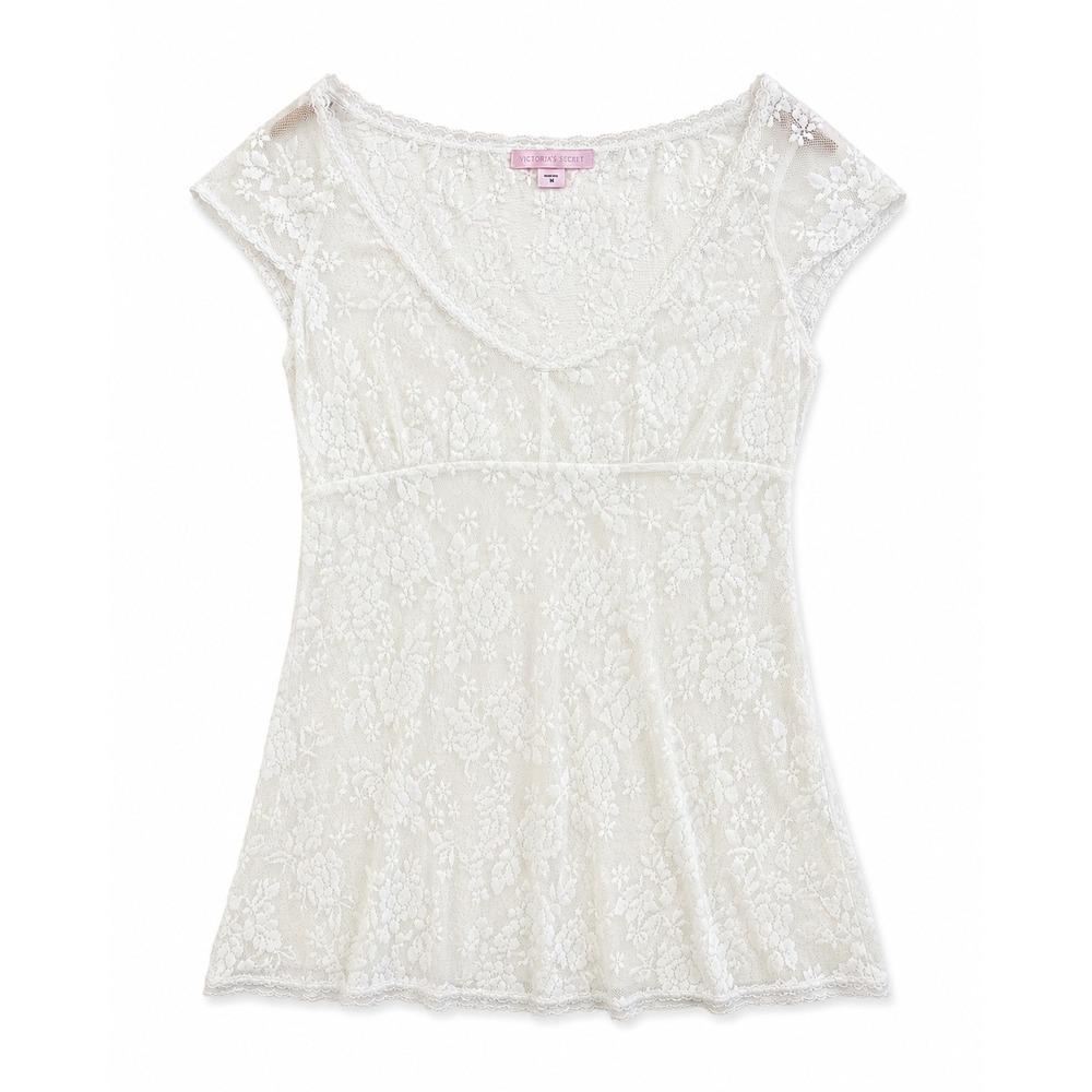 Victoria's Secret Vintage Y2K Lace Tunic Top Lingerie White Medium
